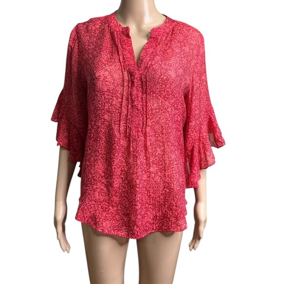 Vince Camuto Women's Pintuck Flutter Sleeve Floral Pattern Voile Blouse Size Sm - Picture 1 of 16